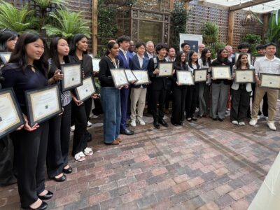 Students lined up to receive intern diploma